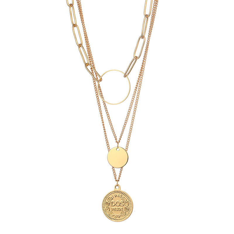 Gold Plated Clavicle 3 Layer Necklace
