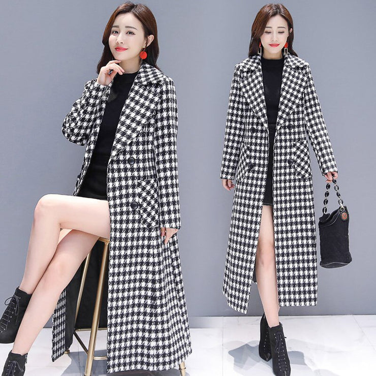 Ladies Retro Plaid Wool Coat