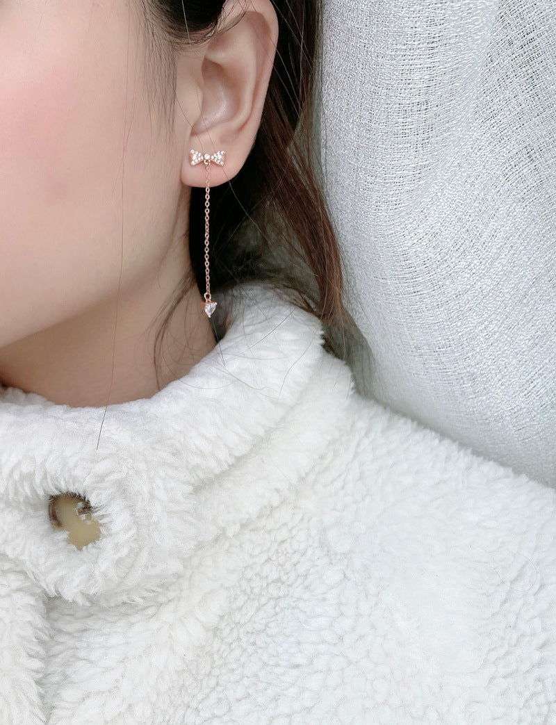 White Gold Bowknot Tassel Simple Stud Earrings