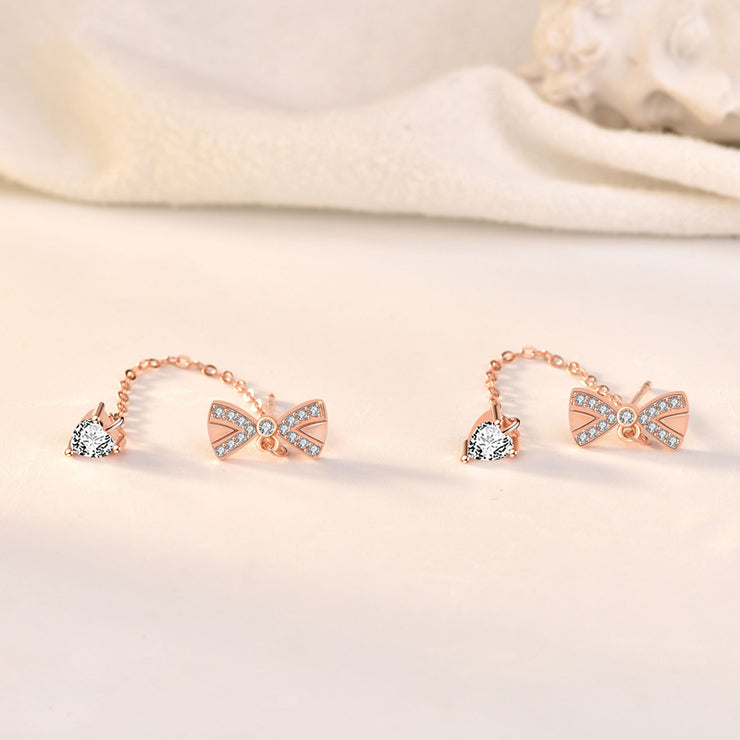 White Gold Bowknot Tassel Simple Stud Earrings