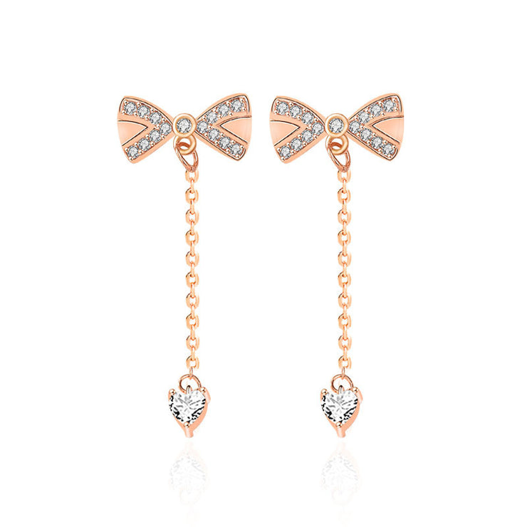 White Gold Bowknot Tassel Simple Stud Earrings