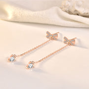 White Gold Bowknot Tassel Simple Stud Earrings