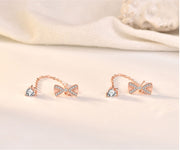 White Gold Bowknot Tassel Simple Stud Earrings