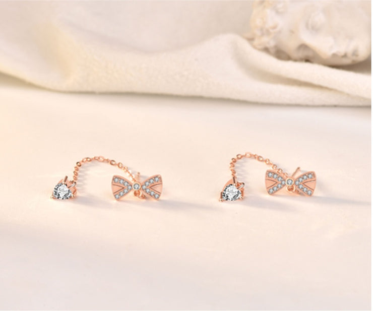 White Gold Bowknot Tassel Simple Stud Earrings