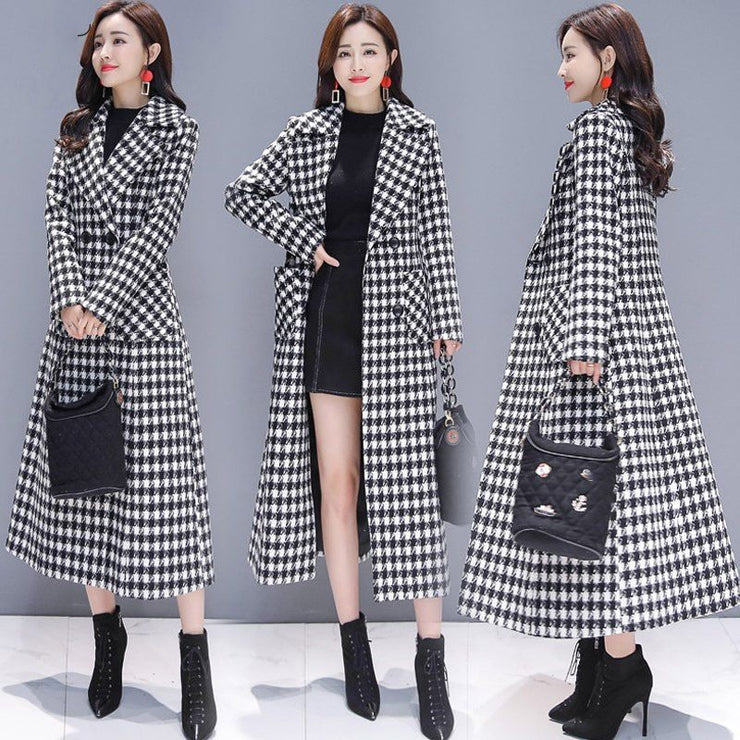 Ladies Retro Plaid Wool Coat