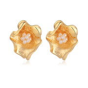 Trendy Flowery Pearl Geometric Earrings