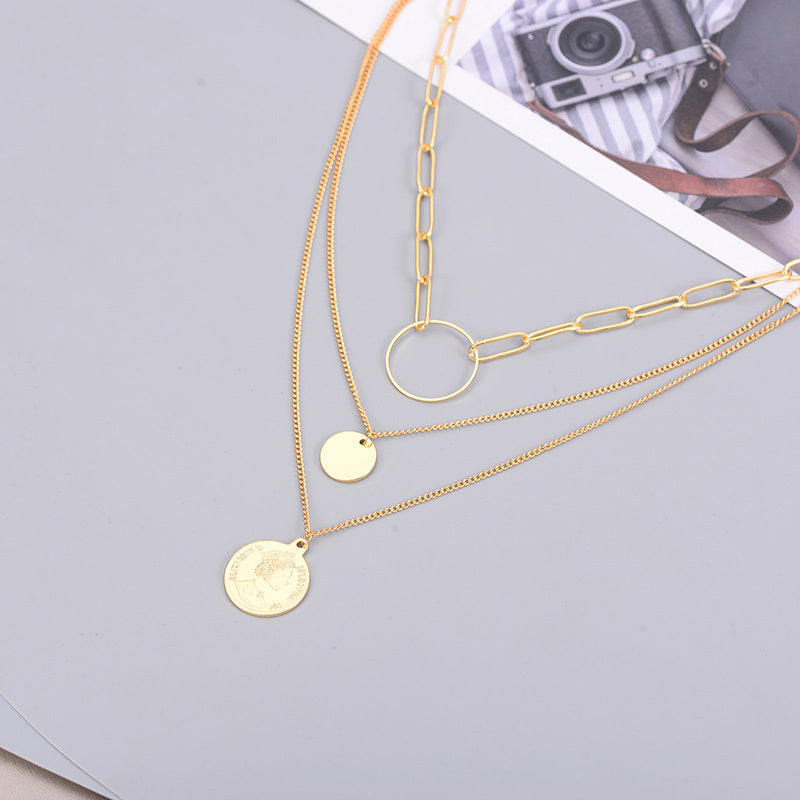 Gold Plated Clavicle 3 Layer Necklace