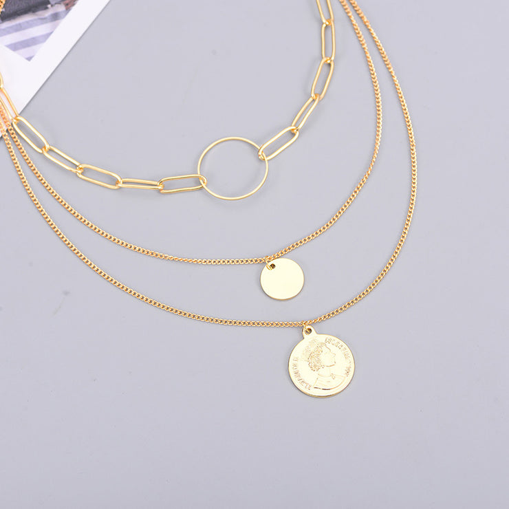 Gold Plated Clavicle 3 Layer Necklace