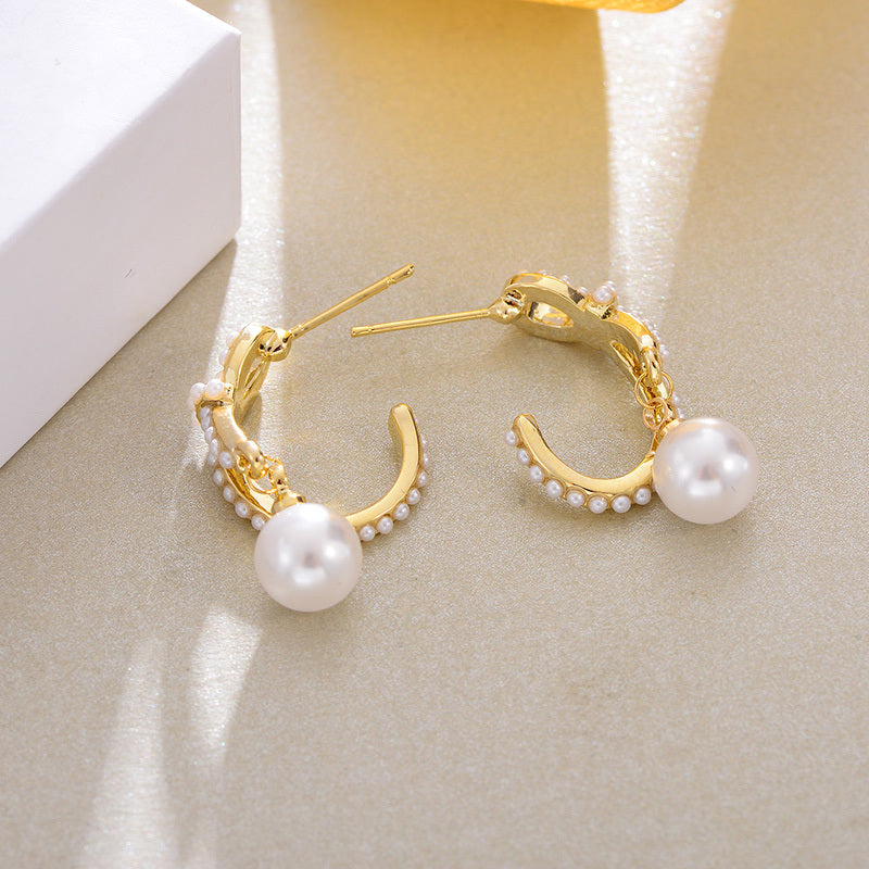 Pearly Gold Hoop Earrings