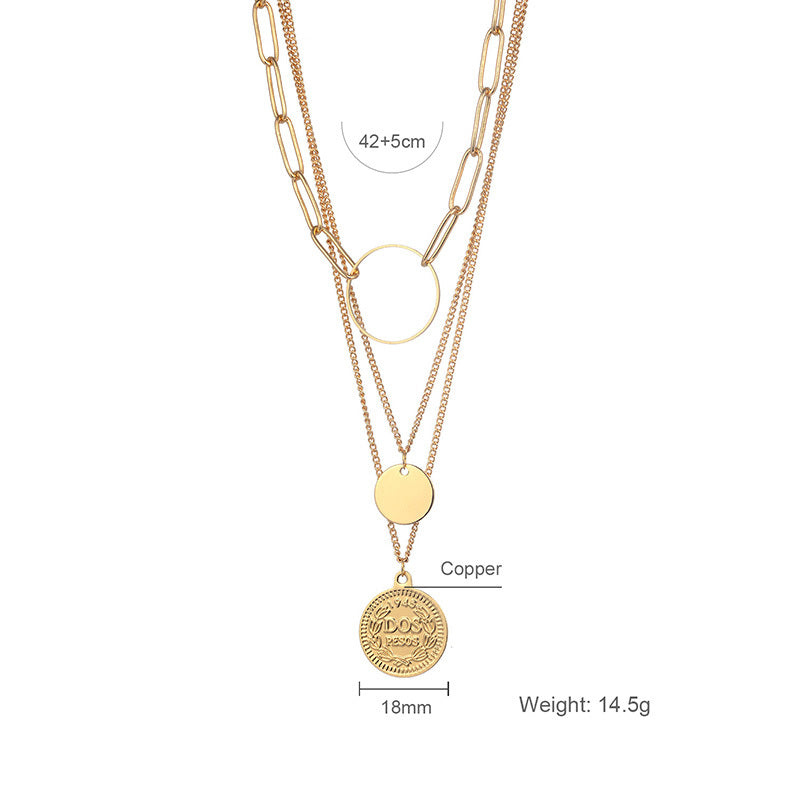Gold Plated Clavicle 3 Layer Necklace