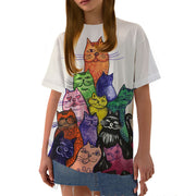 Ladies Casual Short Sleeve T-shirt Retro Color Painted Cat 3D Print