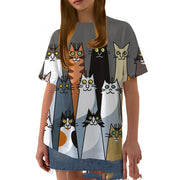 Ladies Casual Short Sleeve T-shirt Retro Color Painted Cat 3D Print